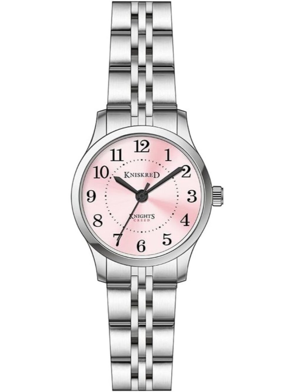 Women's Silver Pink Solid Stainless Steel Band Easy to Read Dial Wrist Watch